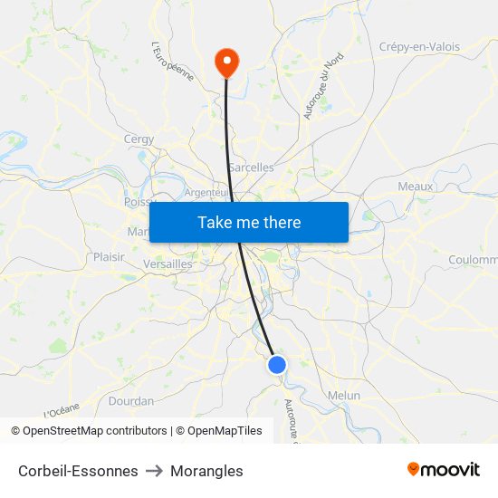 Corbeil-Essonnes to Morangles map