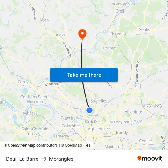 Deuil-La-Barre to Morangles map