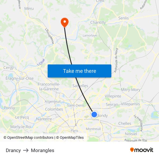 Drancy to Morangles map