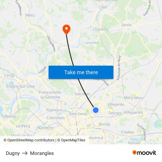 Dugny to Morangles map