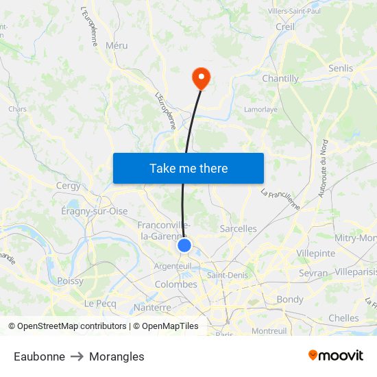 Eaubonne to Morangles map