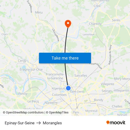 Epinay-Sur-Seine to Morangles map