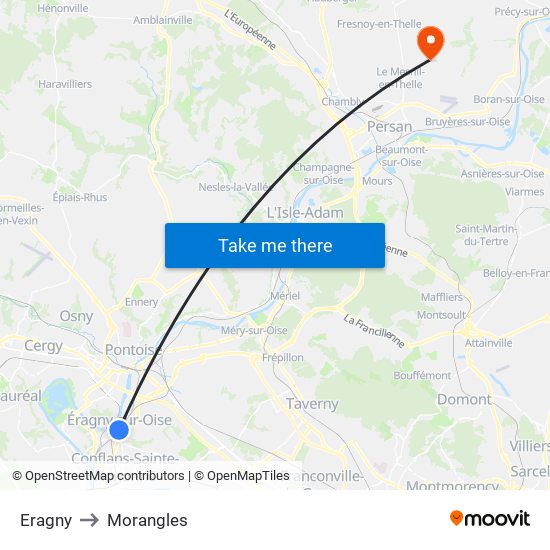 Eragny to Morangles map