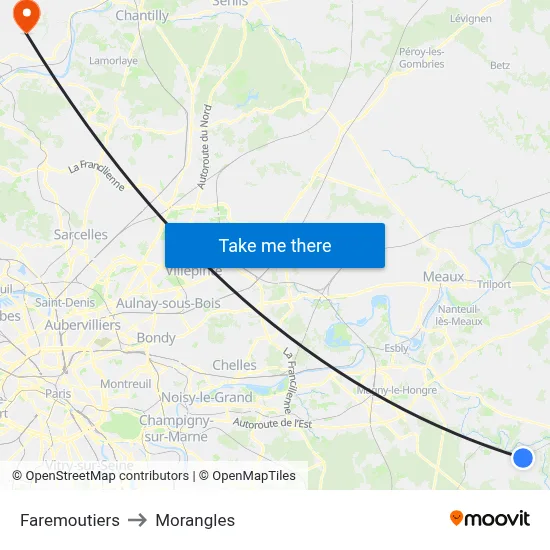 Faremoutiers to Morangles map