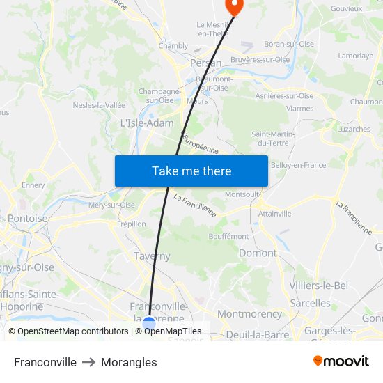 Franconville to Morangles map