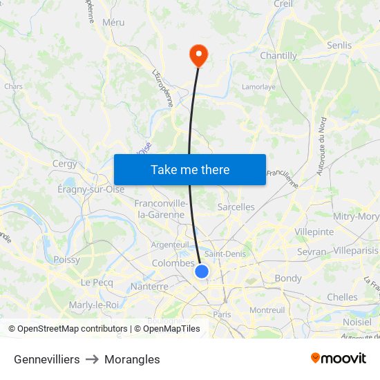 Gennevilliers to Morangles map