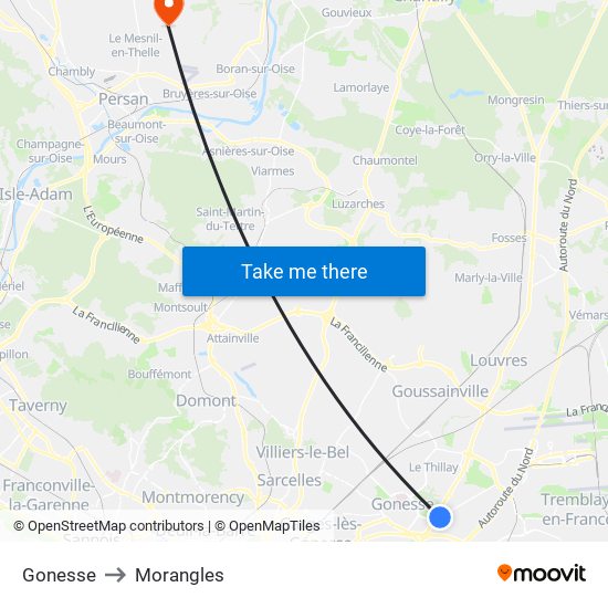 Gonesse to Morangles map