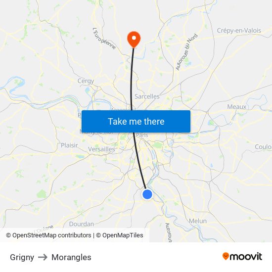 Grigny to Morangles map