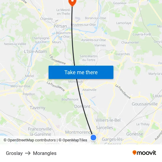 Groslay to Morangles map