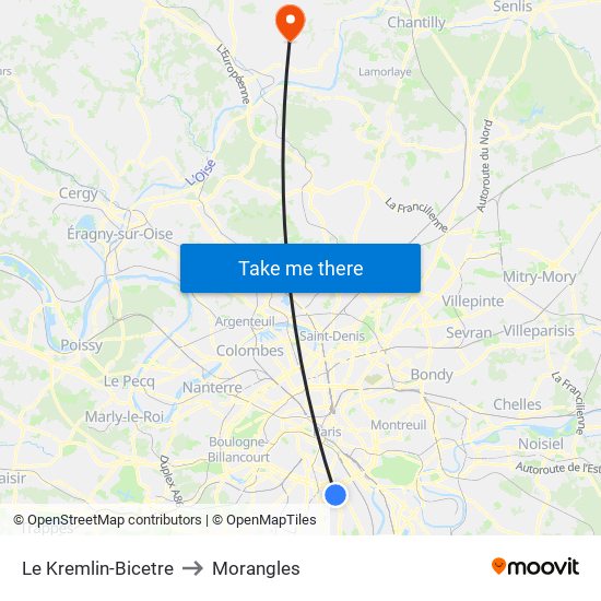 Le Kremlin-Bicetre to Morangles map