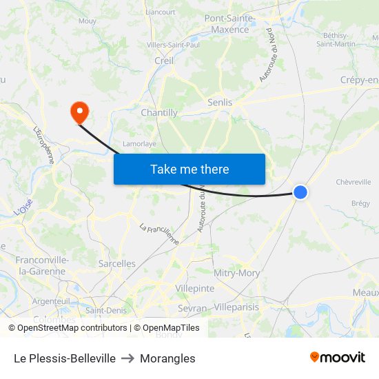 Le Plessis-Belleville to Morangles map
