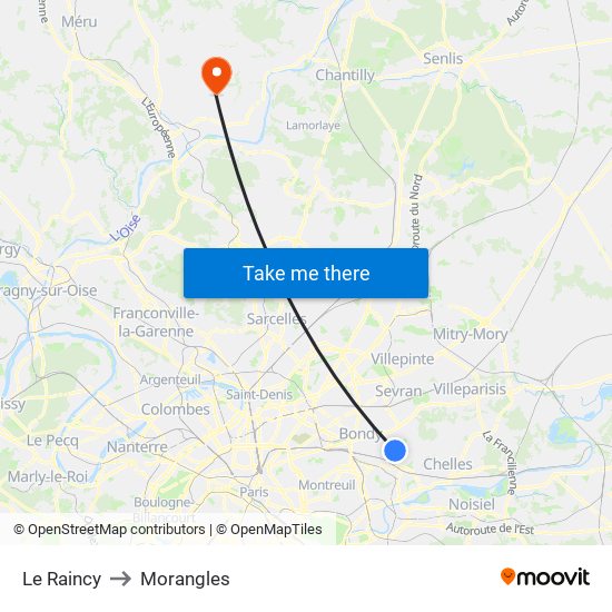 Le Raincy to Morangles map