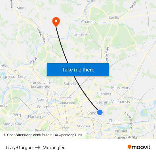 Livry-Gargan to Morangles map