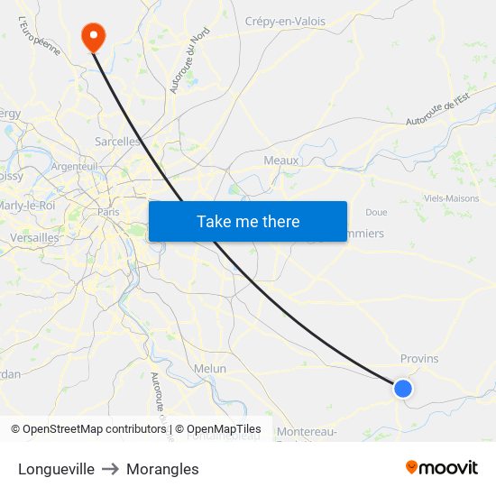 Longueville to Morangles map