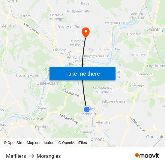 Maffliers to Morangles map