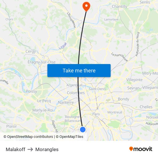 Malakoff to Morangles map