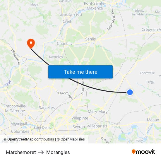 Marchemoret to Morangles map