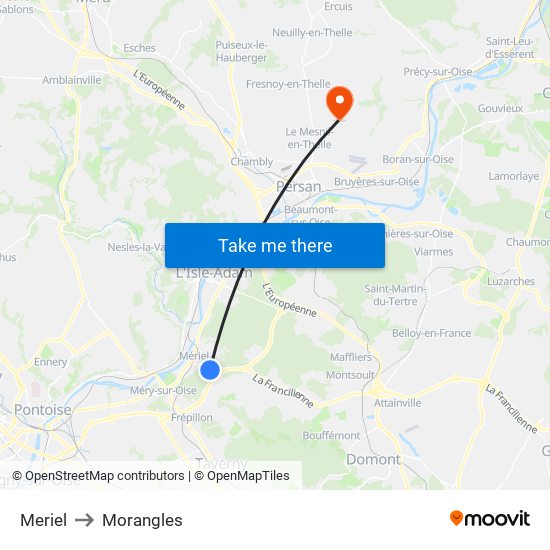 Meriel to Morangles map