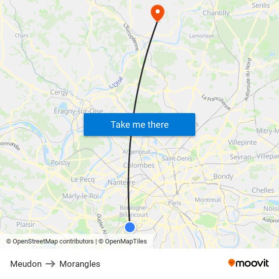 Meudon to Morangles map