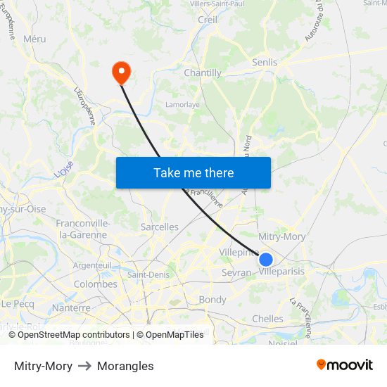 Mitry-Mory to Morangles map