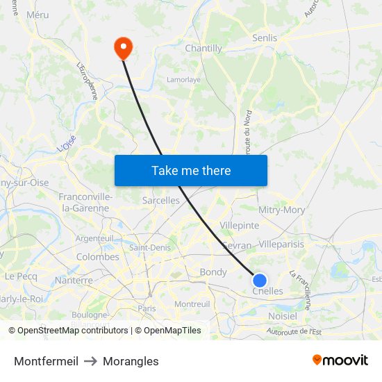 Montfermeil to Morangles map