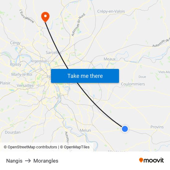 Nangis to Morangles map