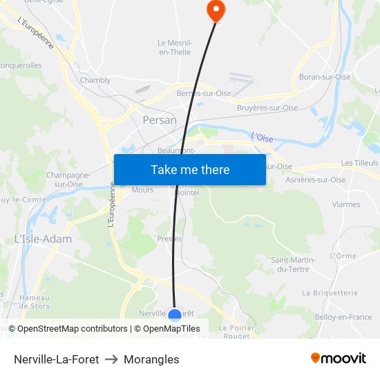 Nerville-La-Foret to Morangles map