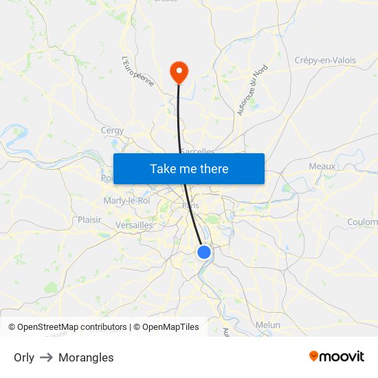 Orly to Morangles map