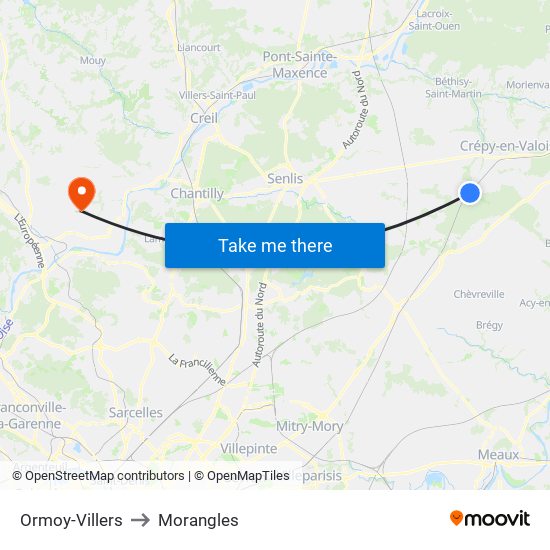 Ormoy-Villers to Morangles map