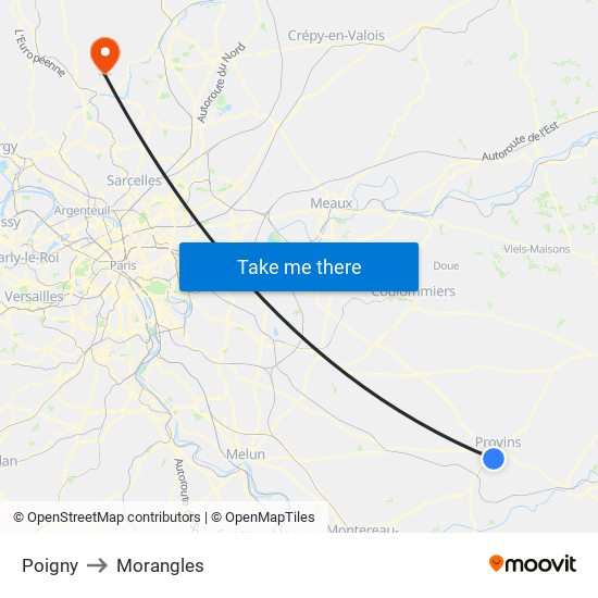 Poigny to Morangles map
