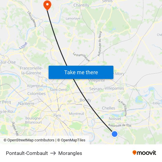 Pontault-Combault to Morangles map