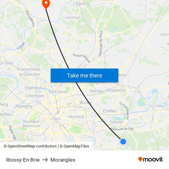 Roissy-En-Brie to Morangles map