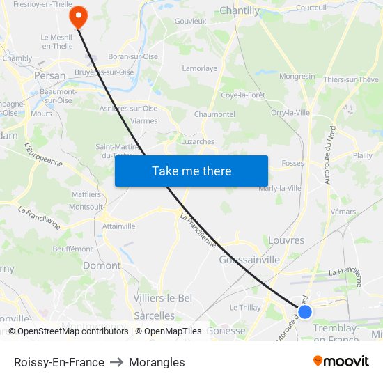 Roissy-En-France to Morangles map
