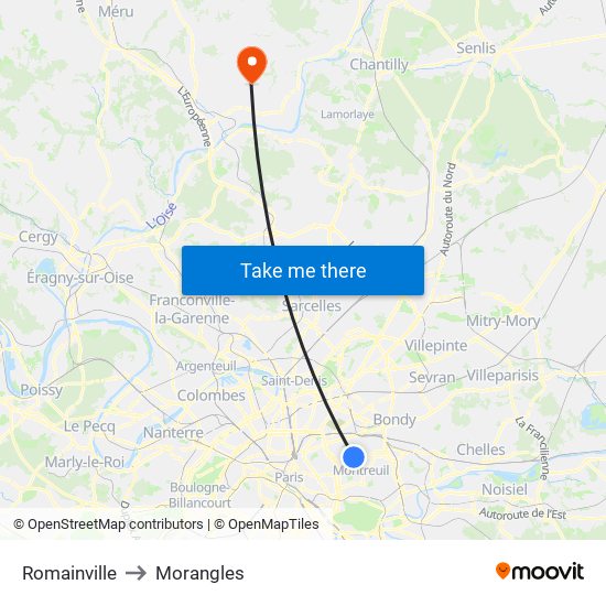 Romainville to Morangles map