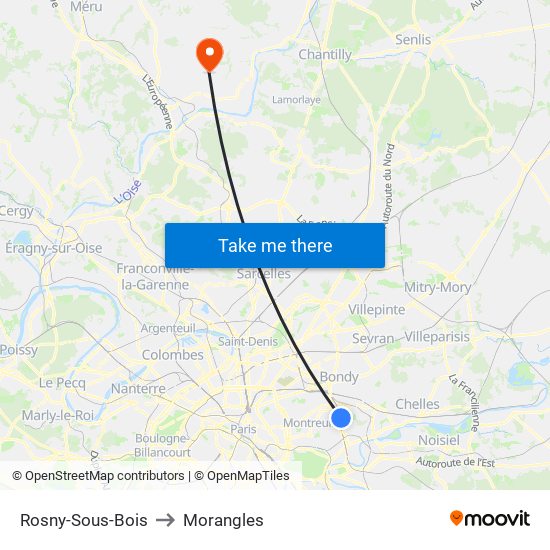 Rosny-Sous-Bois to Morangles map
