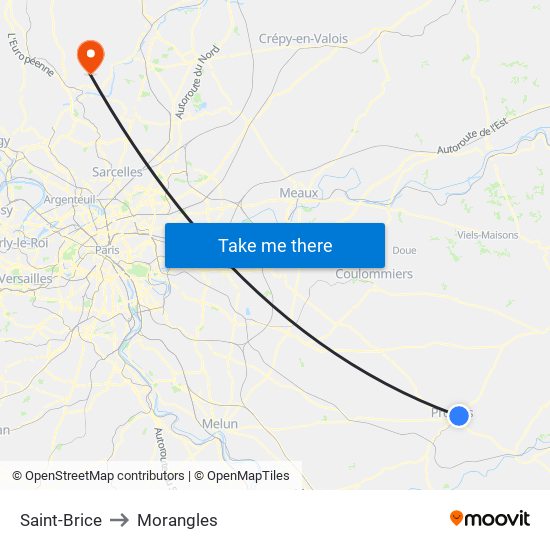 Saint-Brice to Morangles map