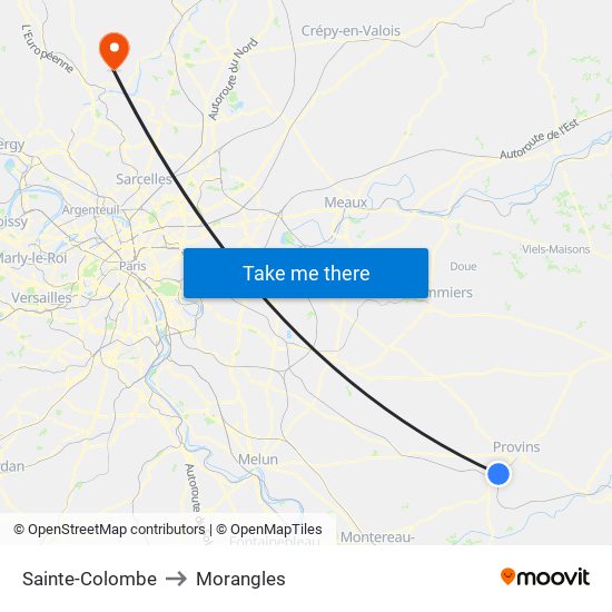 Sainte-Colombe to Morangles map