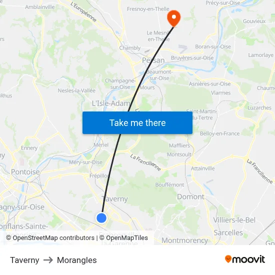 Taverny to Morangles map