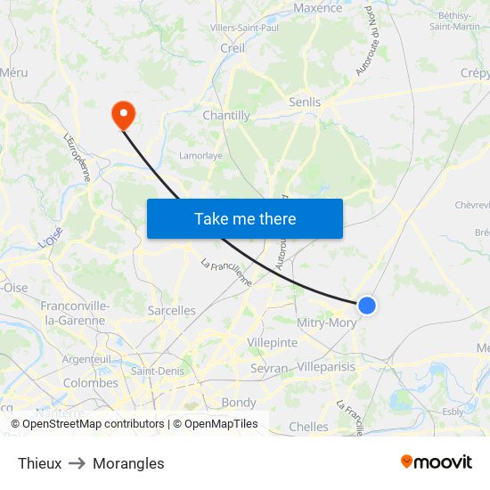 Thieux to Morangles map