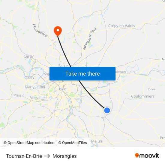 Tournan-En-Brie to Morangles map