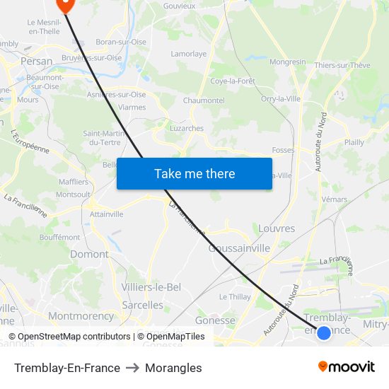 Tremblay-En-France to Morangles map