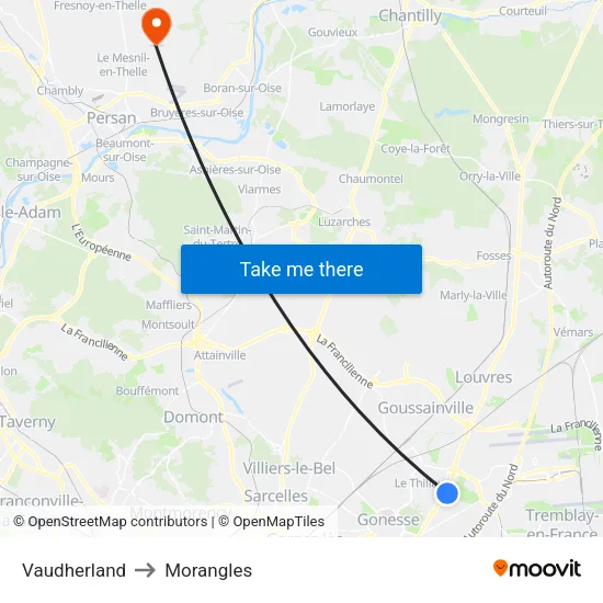 Vaudherland to Morangles map