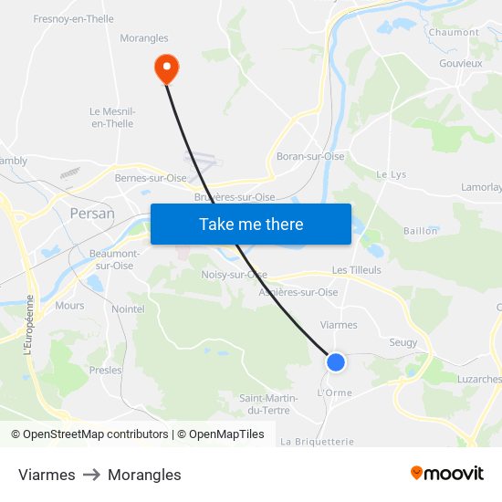 Viarmes to Morangles map