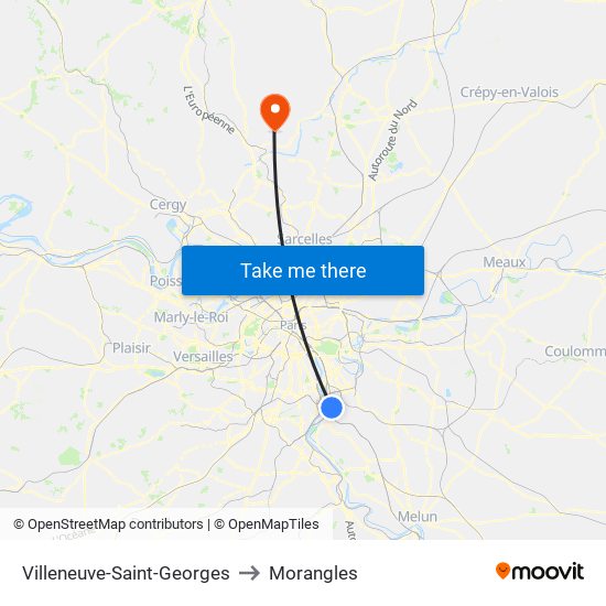 Villeneuve-Saint-Georges to Morangles map