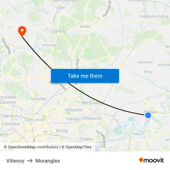 Villenoy to Morangles map