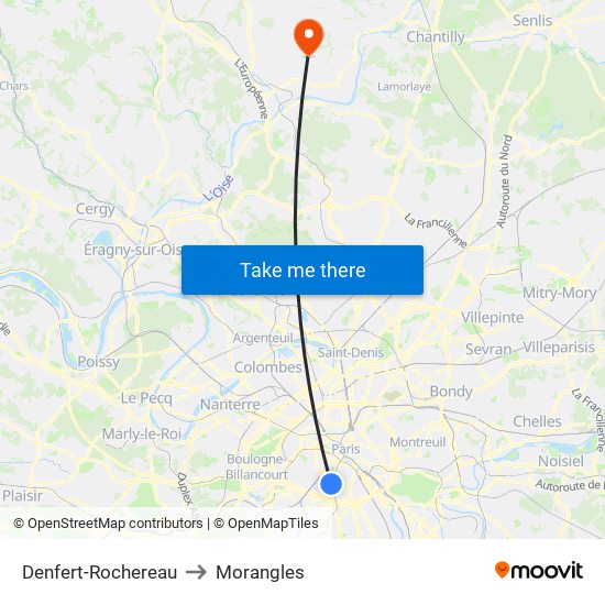 Denfert-Rochereau to Morangles map