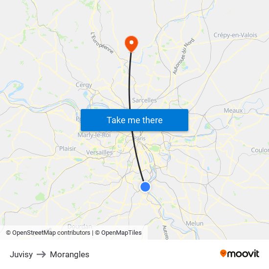 Juvisy to Morangles map