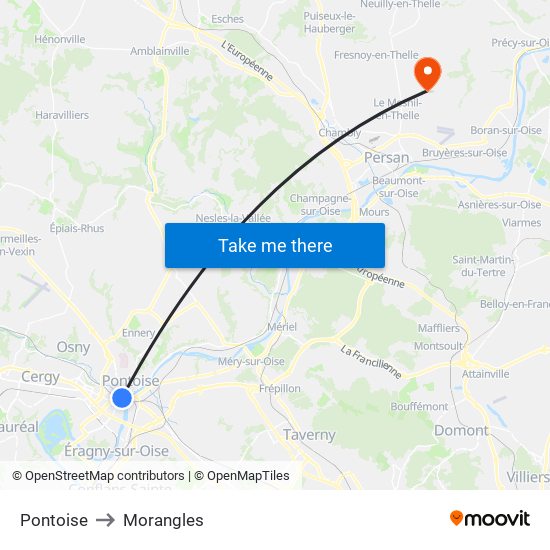 Pontoise to Morangles map