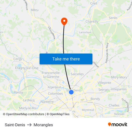 Saint-Denis to Morangles map