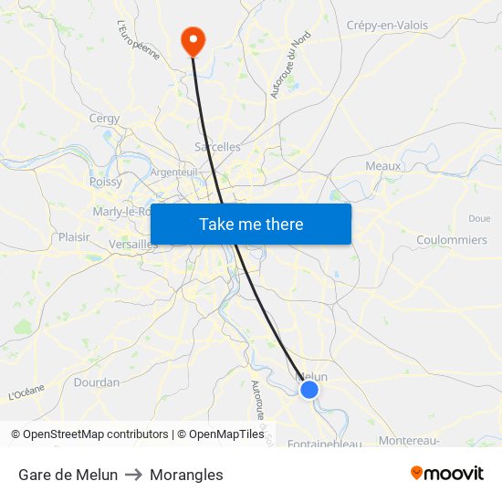 Gare de Melun to Morangles map